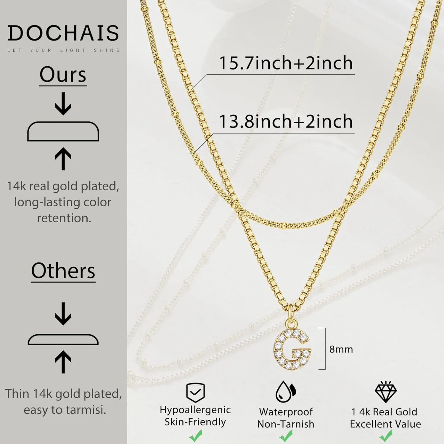 Dochais Initial Necklaces for Women Layered Initial Necklace 14K Gold Plated Letter Necklace Tiny Initial A-Z Pendant Necklace Personalized Layered Gold Initial Necklaces Gifts Jewelry