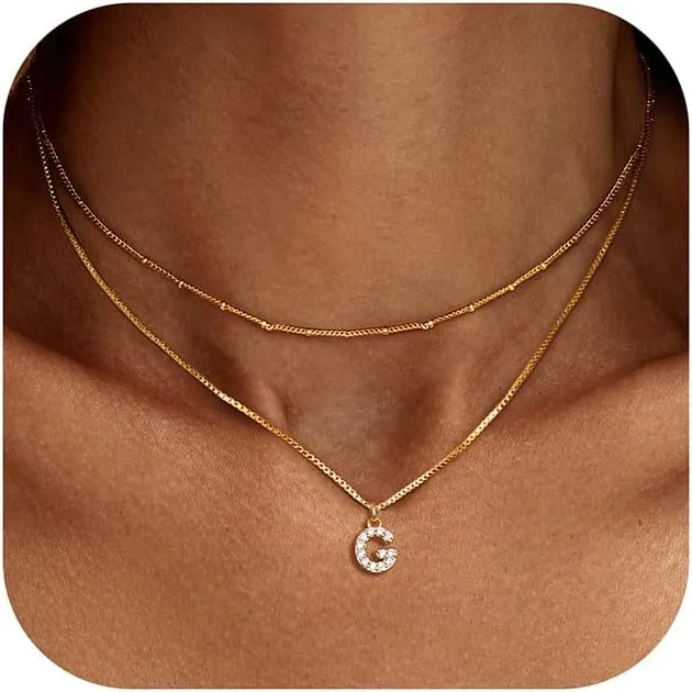 Dochais Initial Necklaces for Women Layered Initial Necklace 14K Gold Plated Letter Necklace Tiny Initial A-Z Pendant Necklace Personalized Layered Gold Initial Necklaces Gifts Jewelry