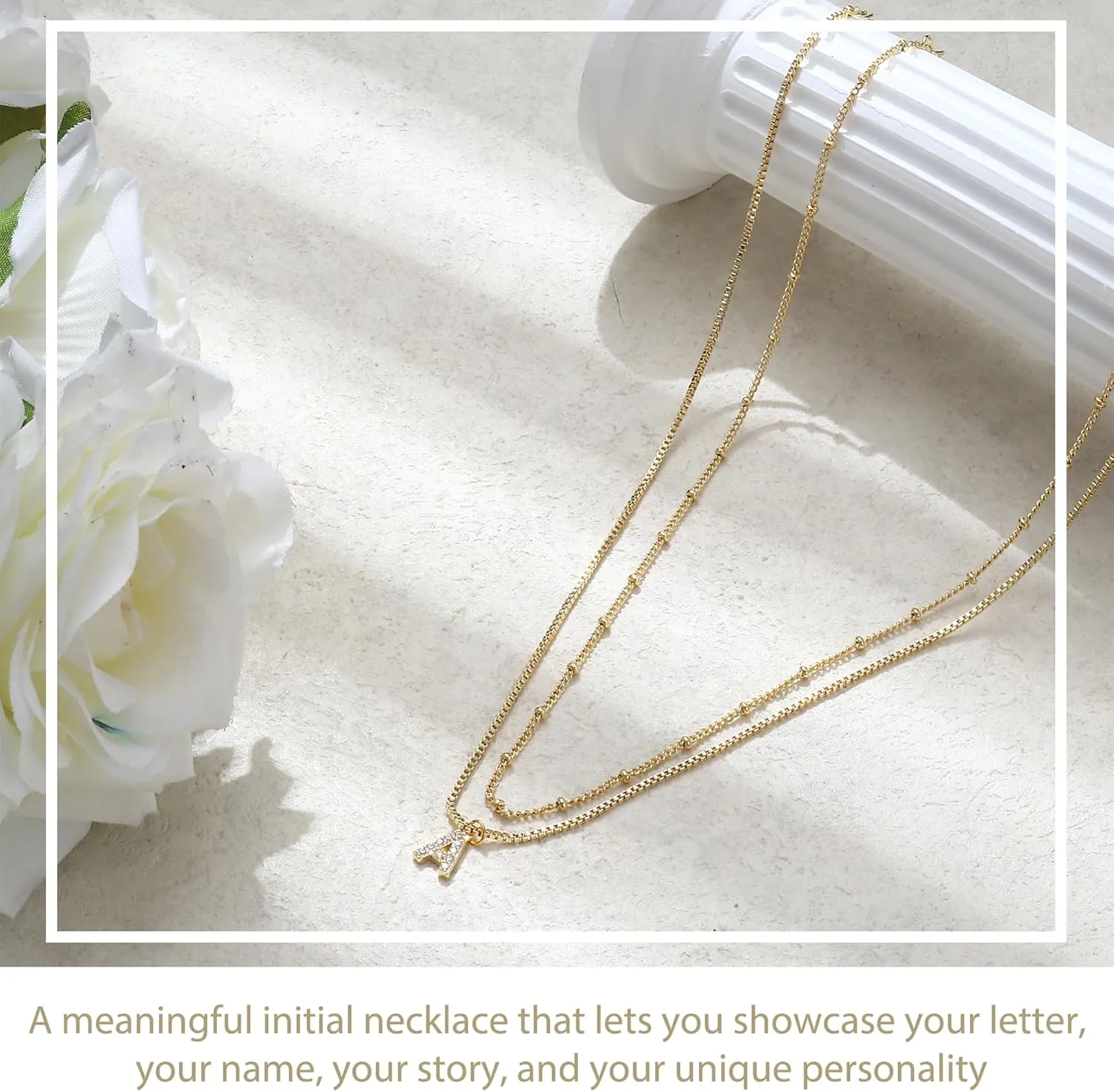 Dochais Initial Necklaces for Women Layered Initial Necklace 14K Gold Plated Letter Necklace Tiny Initial A-Z Pendant Necklace Personalized Layered Gold Initial Necklaces Gifts Jewelry