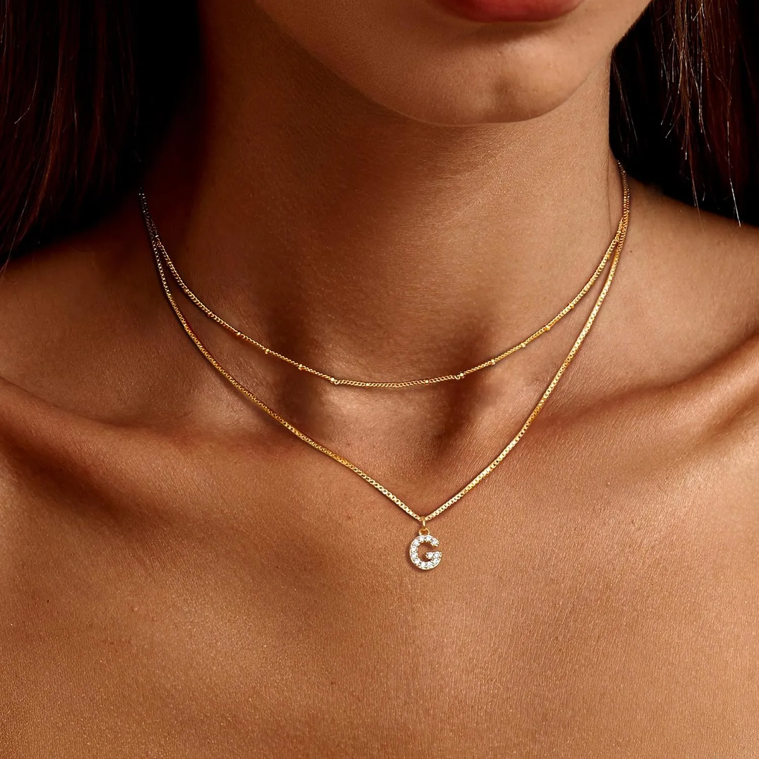 Dochais Initial Necklaces for Women Layered Initial Necklace 14K Gold Plated Letter Necklace Tiny Initial A-Z Pendant Necklace Personalized Layered Gold Initial Necklaces Gifts Jewelry