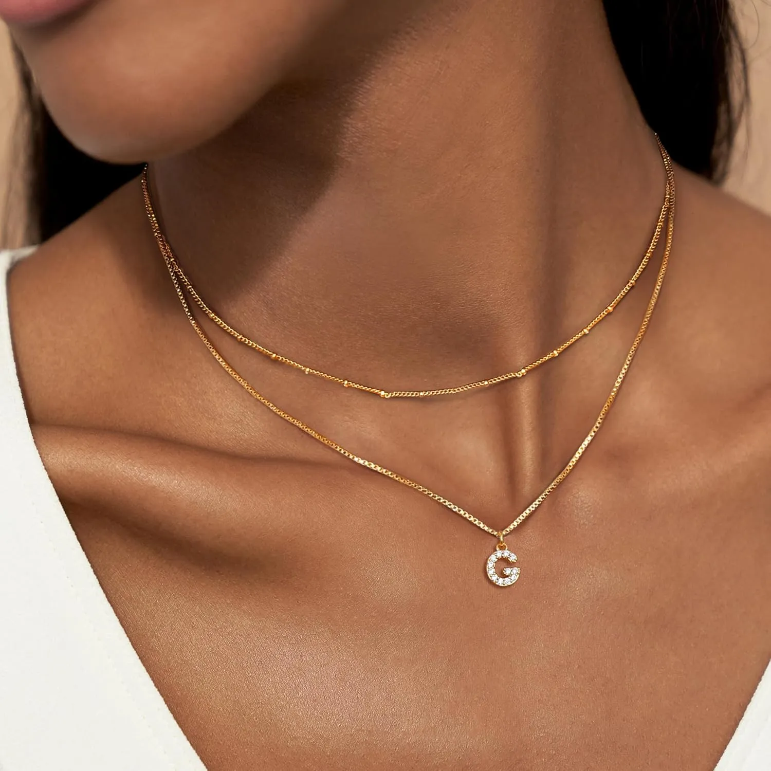 Dochais Initial Necklaces for Women Layered Initial Necklace 14K Gold Plated Letter Necklace Tiny Initial A-Z Pendant Necklace Personalized Layered Gold Initial Necklaces Gifts Jewelry
