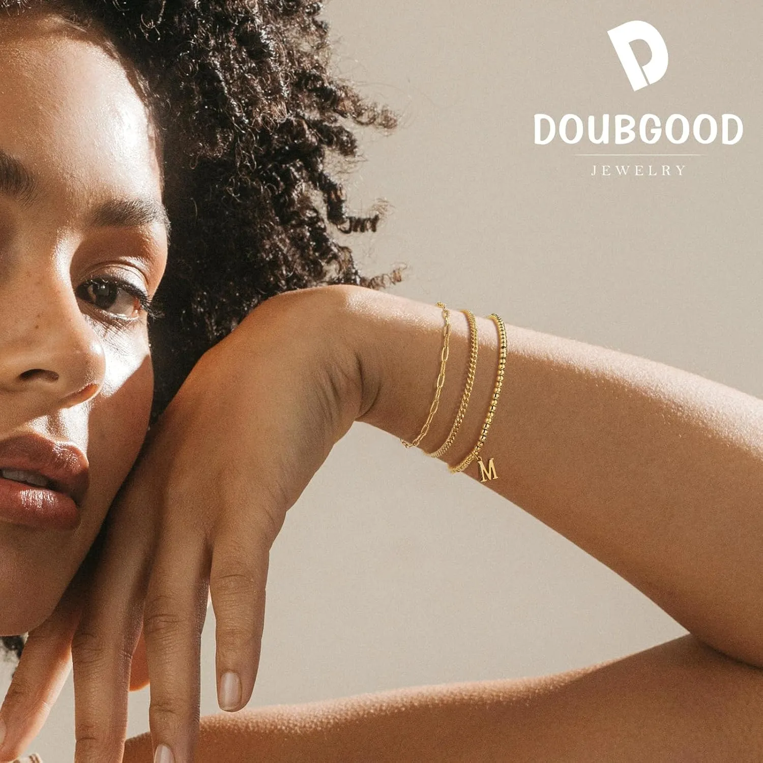 doubgood Gold Bracelets for Women, Dainty Initial Bracelet with A-Z Letter Charm Stackable Jewelry Sets for Mother's Day Valentines Gifts