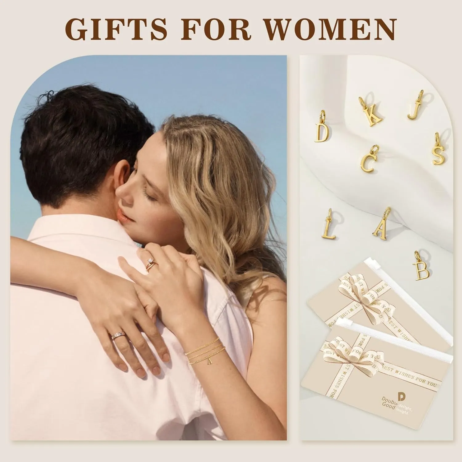 doubgood Gold Bracelets for Women, Dainty Initial Bracelet with A-Z Letter Charm Stackable Jewelry Sets for Mother's Day Valentines Gifts