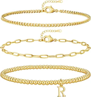 doubgood Gold Bracelets for Women, Dainty Initial Bracelet with A-Z Letter Charm Stackable Jewelry Sets for Mother's Day Valentines Gifts