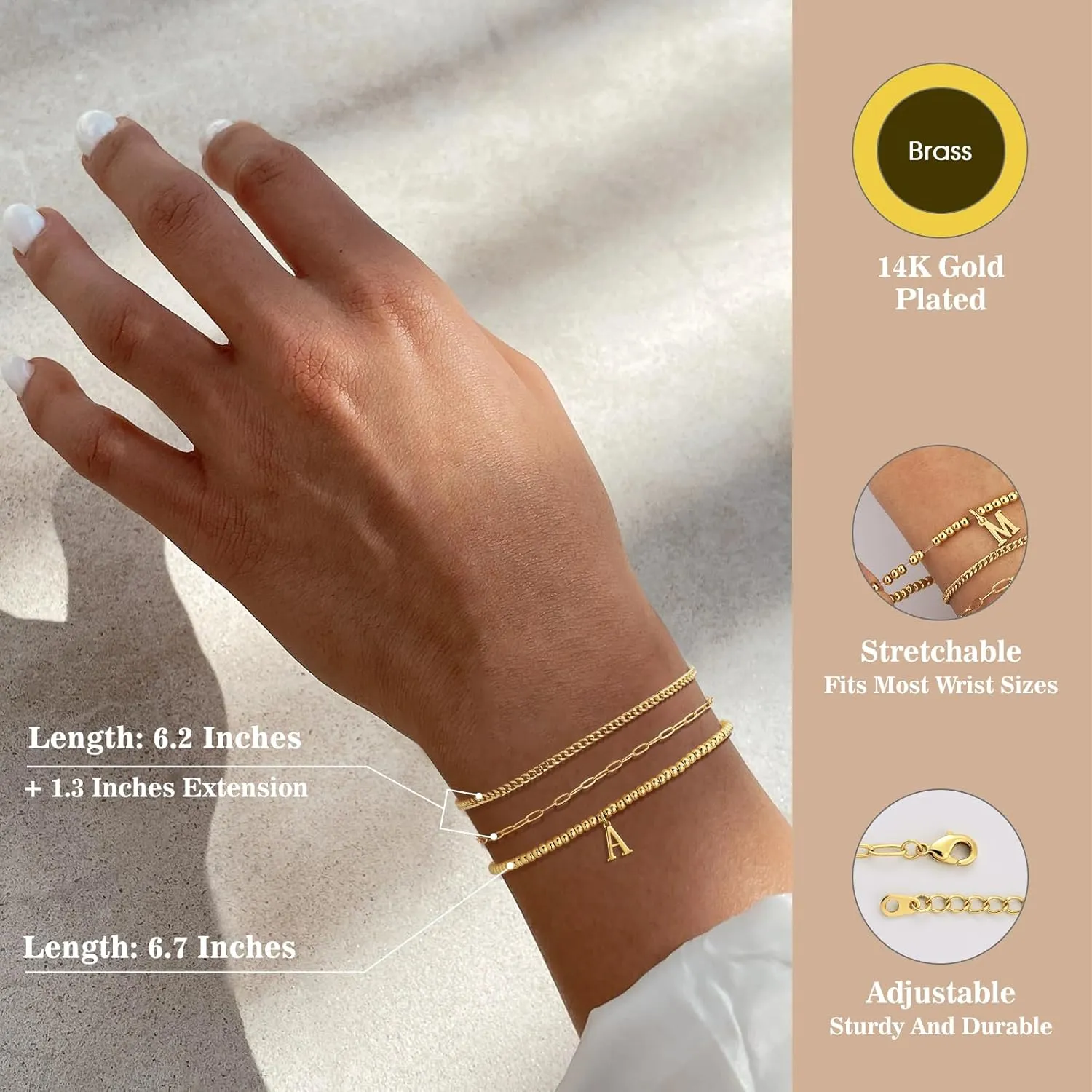 doubgood Gold Bracelets for Women, Dainty Initial Bracelet with A-Z Letter Charm Stackable Jewelry Sets for Mother's Day Valentines Gifts