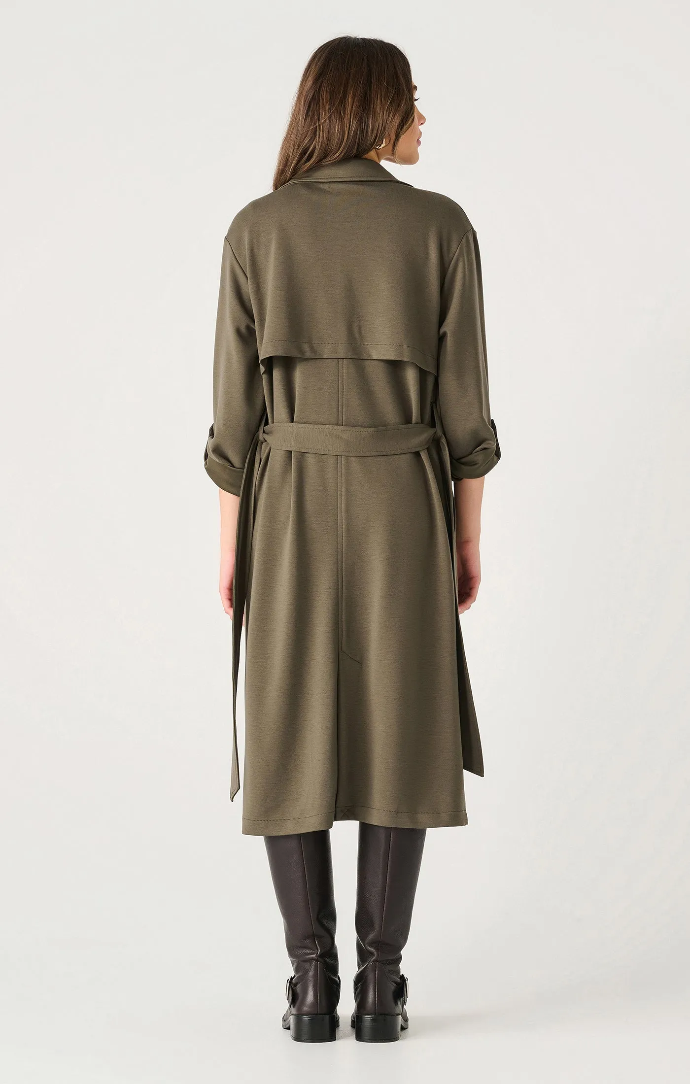 Double Breasted Knit Trench | Deep Olive