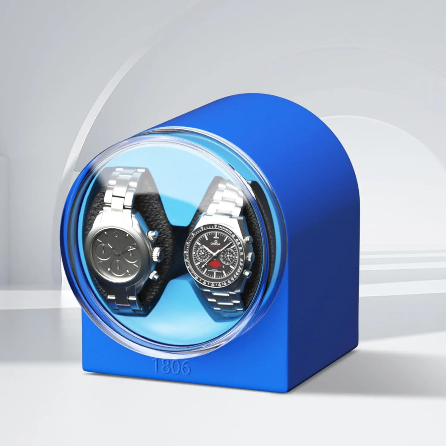Double Watch Winder for Automatic Watches, Watch Storage Case with Silent Motor, Soft Flexible Watch Pillows for Men's and Women's Watches (Blue)
