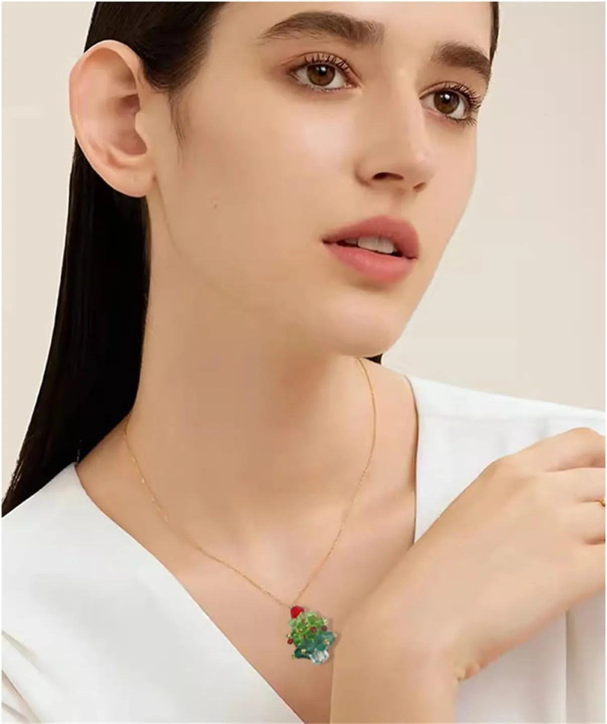 Dreuyet Christmas Tree Earring Necklaces Set for Women Dainty Green Crystal Christmas Tree Pendant Neckalces Charm Rhinestones Christmas Earrings for Lady Xmas Party Jewelry Accessories
