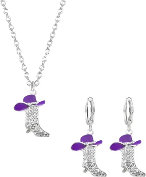 Dreuyet Western Boots Earring And Necklaces Sets for Women Dainty Sparkly Rhinestone Cowgirl Hat Dangle Drop Earrings Bohemian Rodeo Boot Pendant Necklaces Country Concert Party Outfits Jewelry