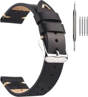 EACHE Rally Racing Leather Watch Band for Men, Leather Watch Bands Handmade Suede Leather Sport Perforated Watch Straps 18mm 20mm 22mm