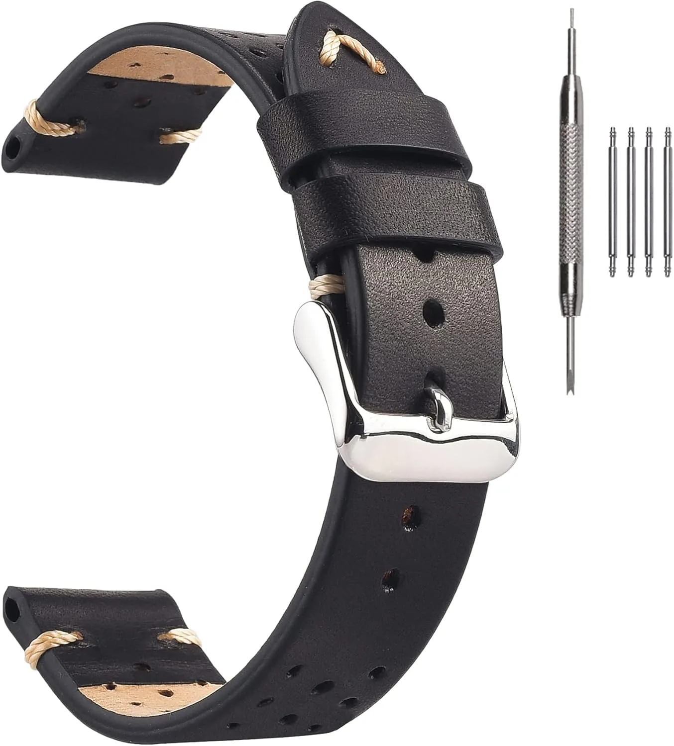 EACHE Rally Racing Leather Watch Band for Men, Leather Watch Bands Handmade Suede Leather Sport Perforated Watch Straps 18mm 20mm 22mm