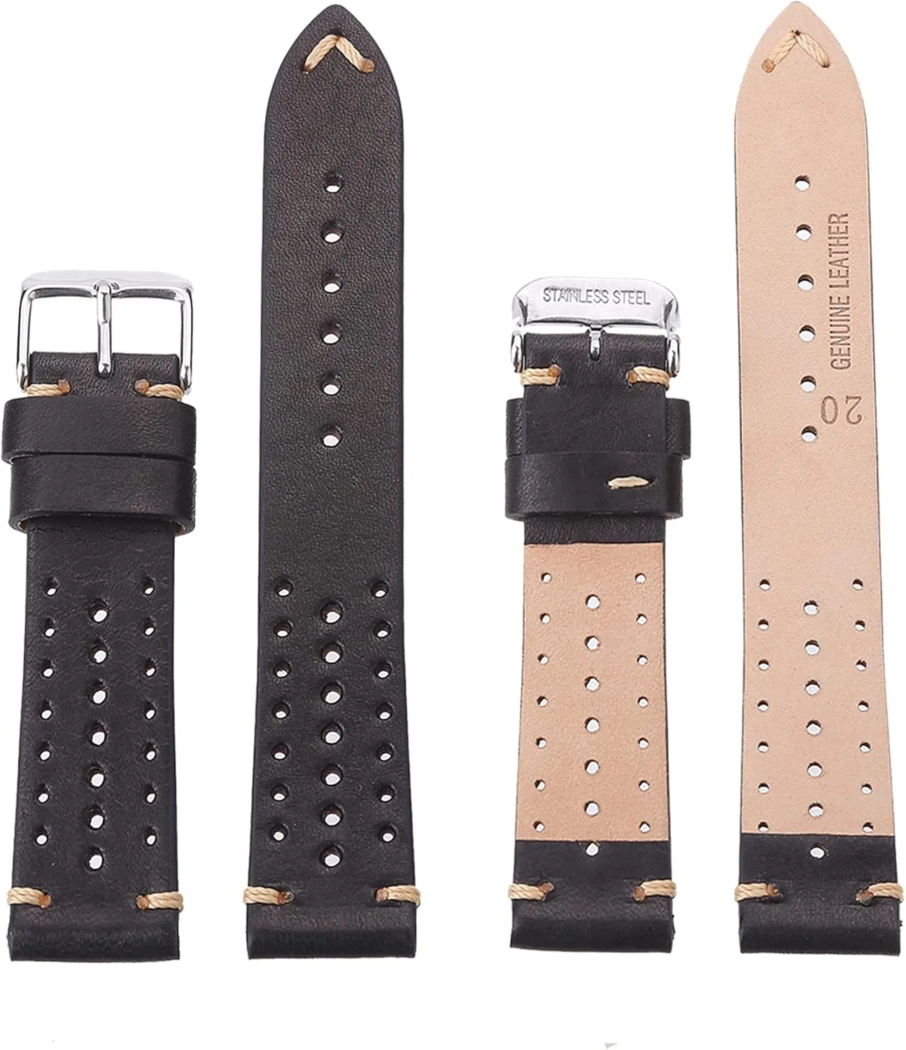 EACHE Rally Racing Leather Watch Band for Men, Leather Watch Bands Handmade Suede Leather Sport Perforated Watch Straps 18mm 20mm 22mm