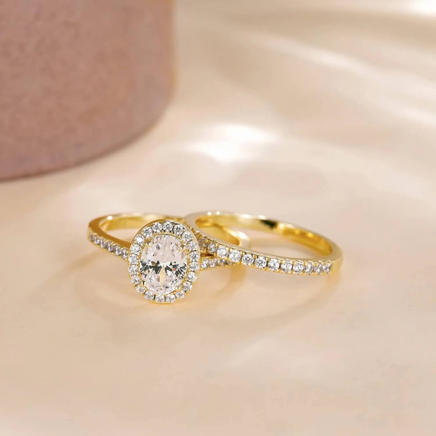 EAMTI 1.5CT 925 Sterling Silver Cubic Zirconia Bridal Rings Sets Oval Cut CZ Engagement Rings Wedding Band for Women Size 4-10
