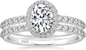 EAMTI 1.5CT 925 Sterling Silver Cubic Zirconia Bridal Rings Sets Oval Cut CZ Engagement Rings Wedding Band for Women Size 4-10