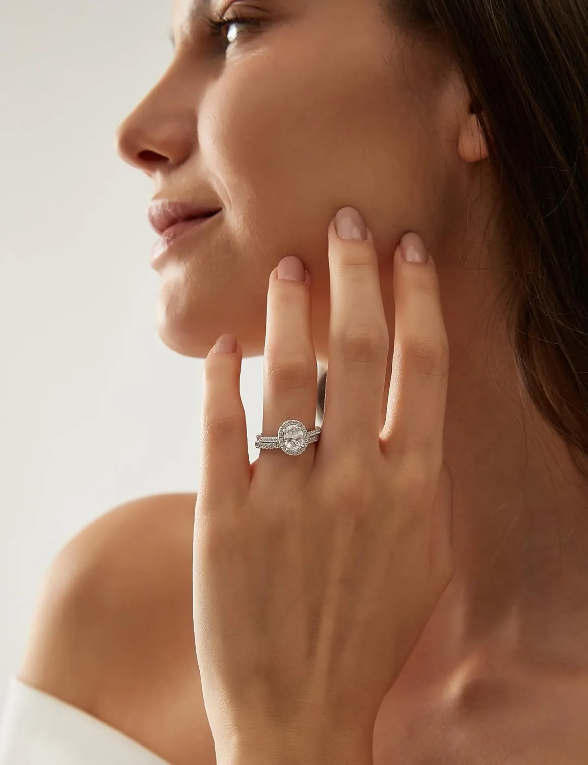 EAMTI 1.5CT 925 Sterling Silver Cubic Zirconia Bridal Rings Sets Oval Cut CZ Engagement Rings Wedding Band for Women Size 4-10
