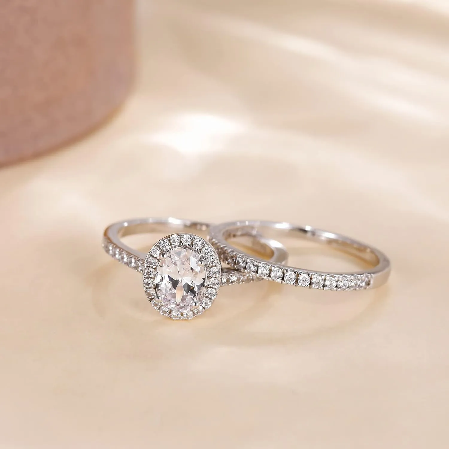 EAMTI 1.5CT 925 Sterling Silver Cubic Zirconia Bridal Rings Sets Oval Cut CZ Engagement Rings Wedding Band for Women Size 4-10