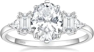 EAMTI 3CT 925 Sterling Silver Wedding Rings for Women Oval Cut Cubic Zirconia Engagement Promise Rings for Her Size 4-10