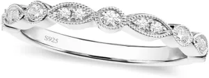 EAMTI 925 Sterling Silver Wedding Band for Women Cubic Zirconia Marquise & Round Milgrain Half Eternity Stackable Ring Size 5-10
