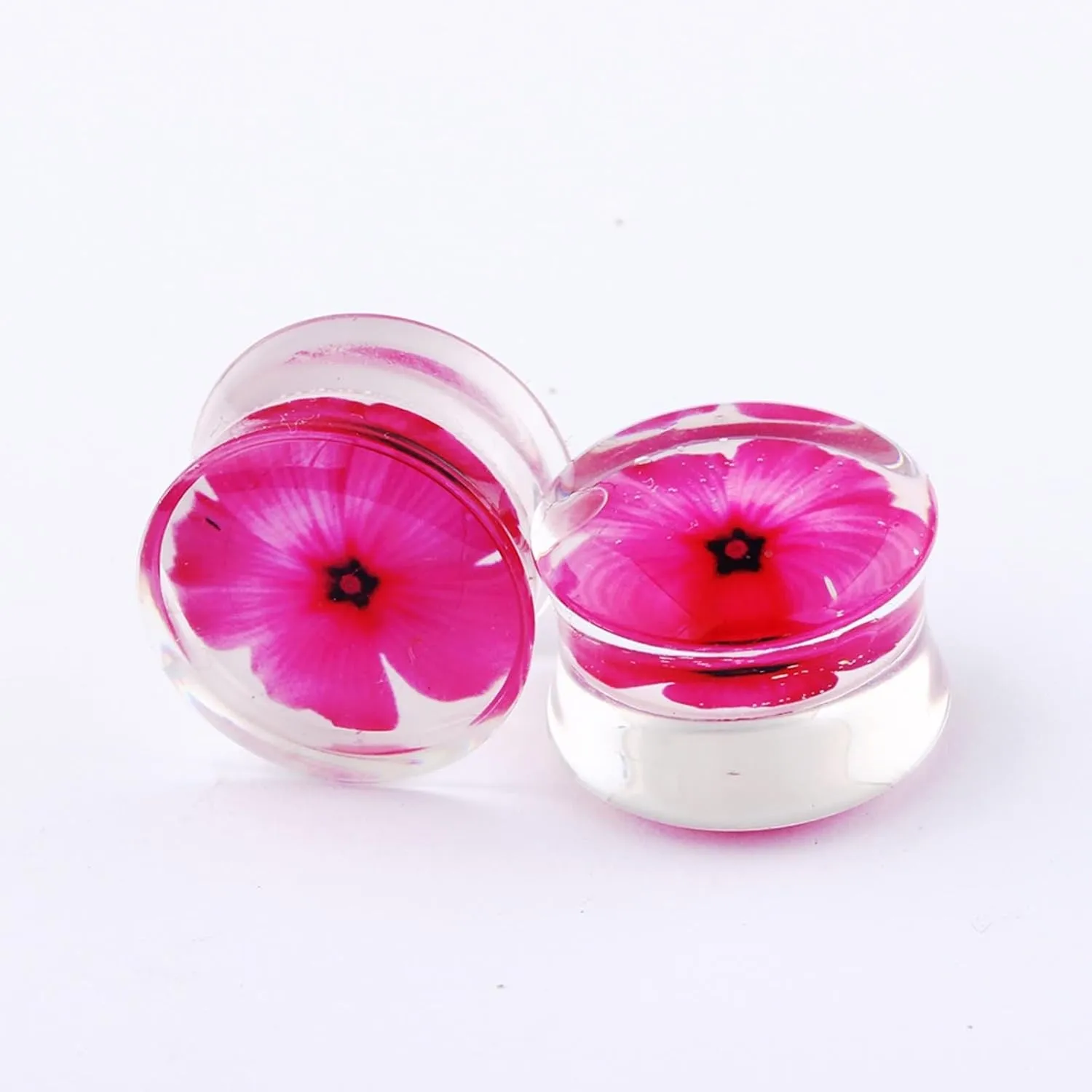 Ear Plug Earrings Acrylic Ear Gauges Women Rose Red Flower Ear Tunnels Ear Expander Body Piercing Jewelry, 1 Pair, 6MM/8MM/10MM/12MM/14MM/16MM