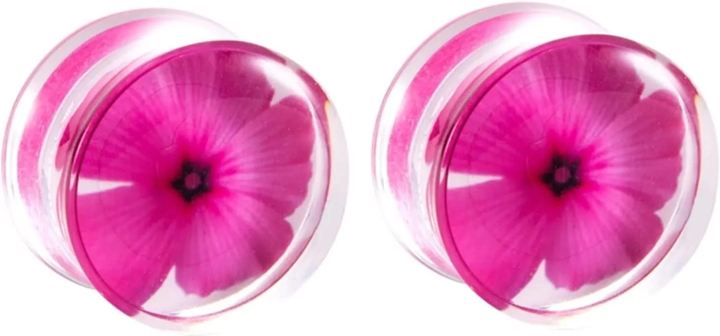 Ear Plug Earrings Acrylic Ear Gauges Women Rose Red Flower Ear Tunnels Ear Expander Body Piercing Jewelry, 1 Pair, 6MM/8MM/10MM/12MM/14MM/16MM