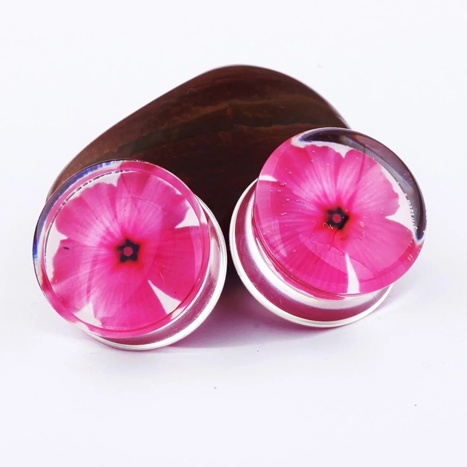 Ear Plug Earrings Acrylic Ear Gauges Women Rose Red Flower Ear Tunnels Ear Expander Body Piercing Jewelry, 1 Pair, 6MM/8MM/10MM/12MM/14MM/16MM