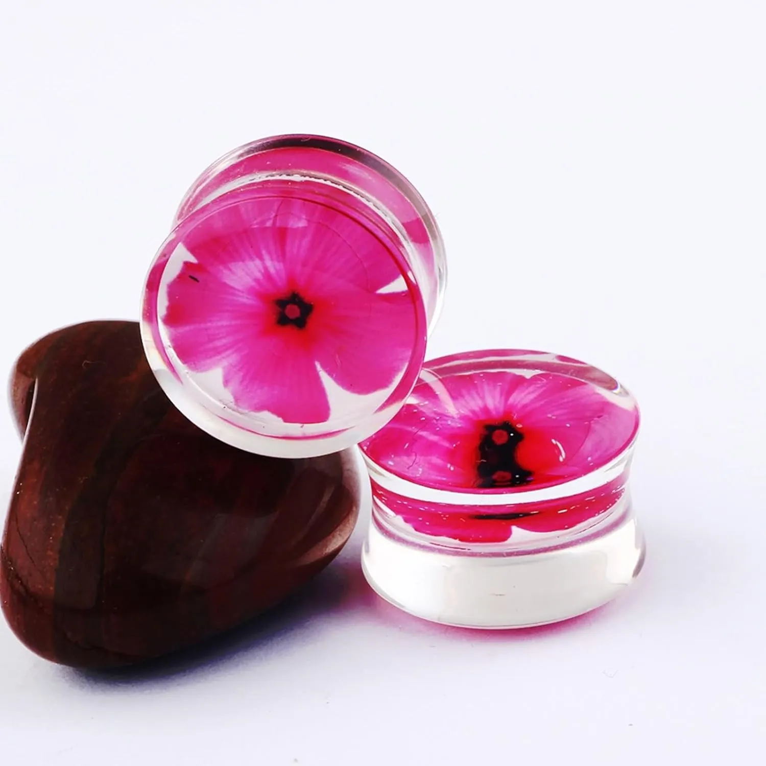 Ear Plug Earrings Acrylic Ear Gauges Women Rose Red Flower Ear Tunnels Ear Expander Body Piercing Jewelry, 1 Pair, 6MM/8MM/10MM/12MM/14MM/16MM