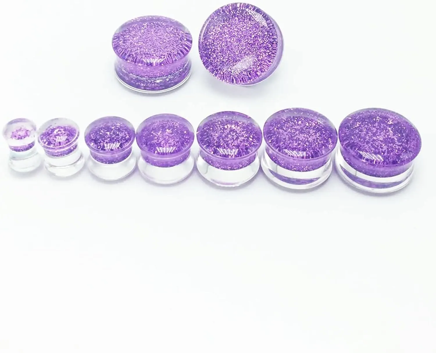 Ear Plugs Earrings Acrylic Ear Gauges Men Women Purple Sequin Ear Tunnels Ear Expander Body Piercing Jewelry, 2PCS, 6MM - 20MM