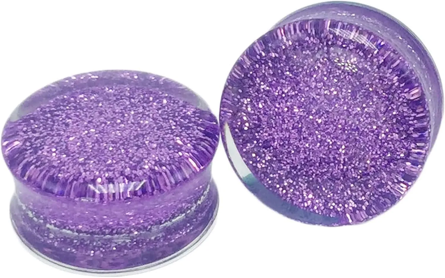 Ear Plugs Earrings Acrylic Ear Gauges Men Women Purple Sequin Ear Tunnels Ear Expander Body Piercing Jewelry, 2PCS, 6MM - 20MM