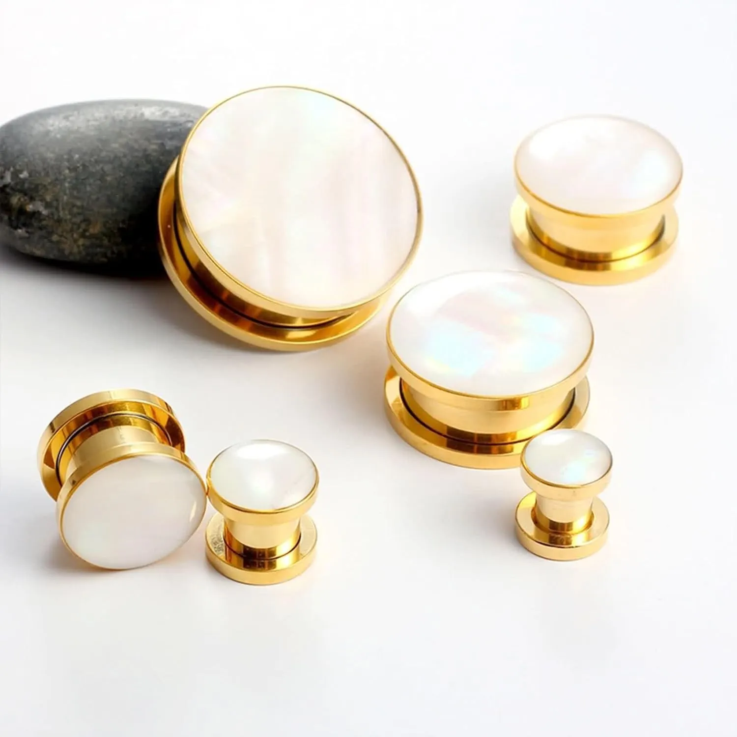 Ear Stretcher Earrings Stainless Steel Ear Gauges Men and Women Gold Round Ear Tunnels Expander Piercing, 2PCS, 6MM/8MM/10MM/12MM/14MM/16MM