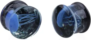 Ear Tunnels for Men Glass Ear Gauges Women Blue Sea Creature Glow in the Dark Ear Expander Body Piercing Jewelry, 2PCS, 8MM - 16MM