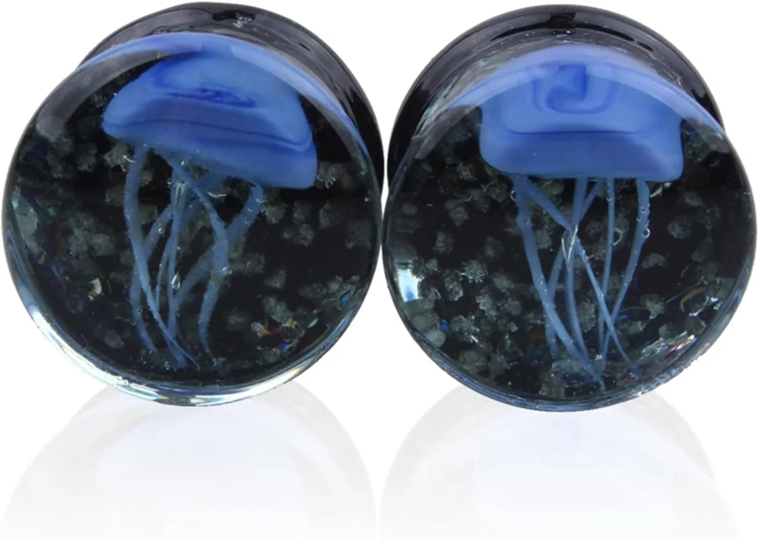 Ear Tunnels for Men Glass Ear Gauges Women Blue Sea Creature Glow in the Dark Ear Expander Body Piercing Jewelry, 2PCS, 8MM - 16MM