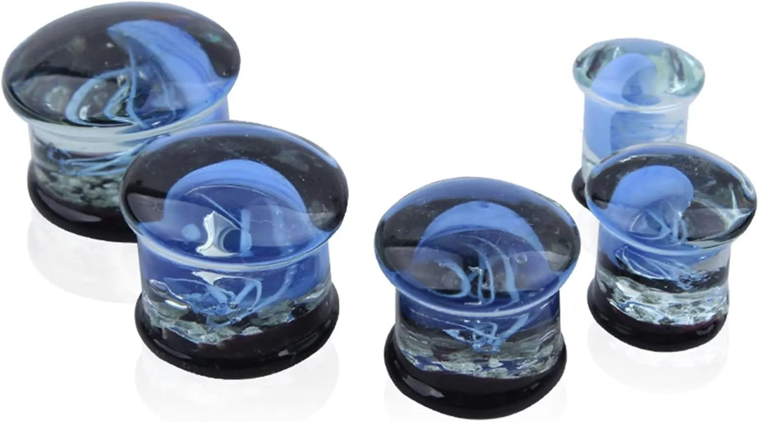 Ear Tunnels for Men Glass Ear Gauges Women Blue Sea Creature Glow in the Dark Ear Expander Body Piercing Jewelry, 2PCS, 8MM - 16MM