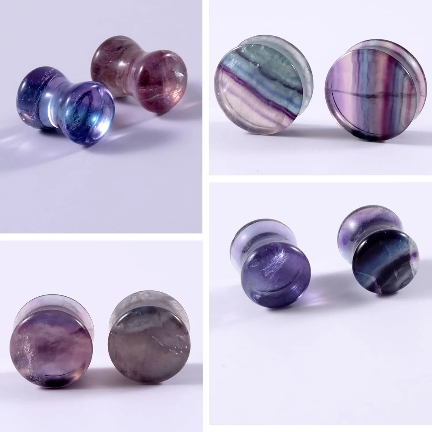 Ear Tunnels Stone Ear Gauges Men and Women Purple Solid Round Shape Expander, 1 Pair, 10MM/12MM/14MM/16MM/19MM/22MM/25MM/28MM/30MM/6MM/8MM