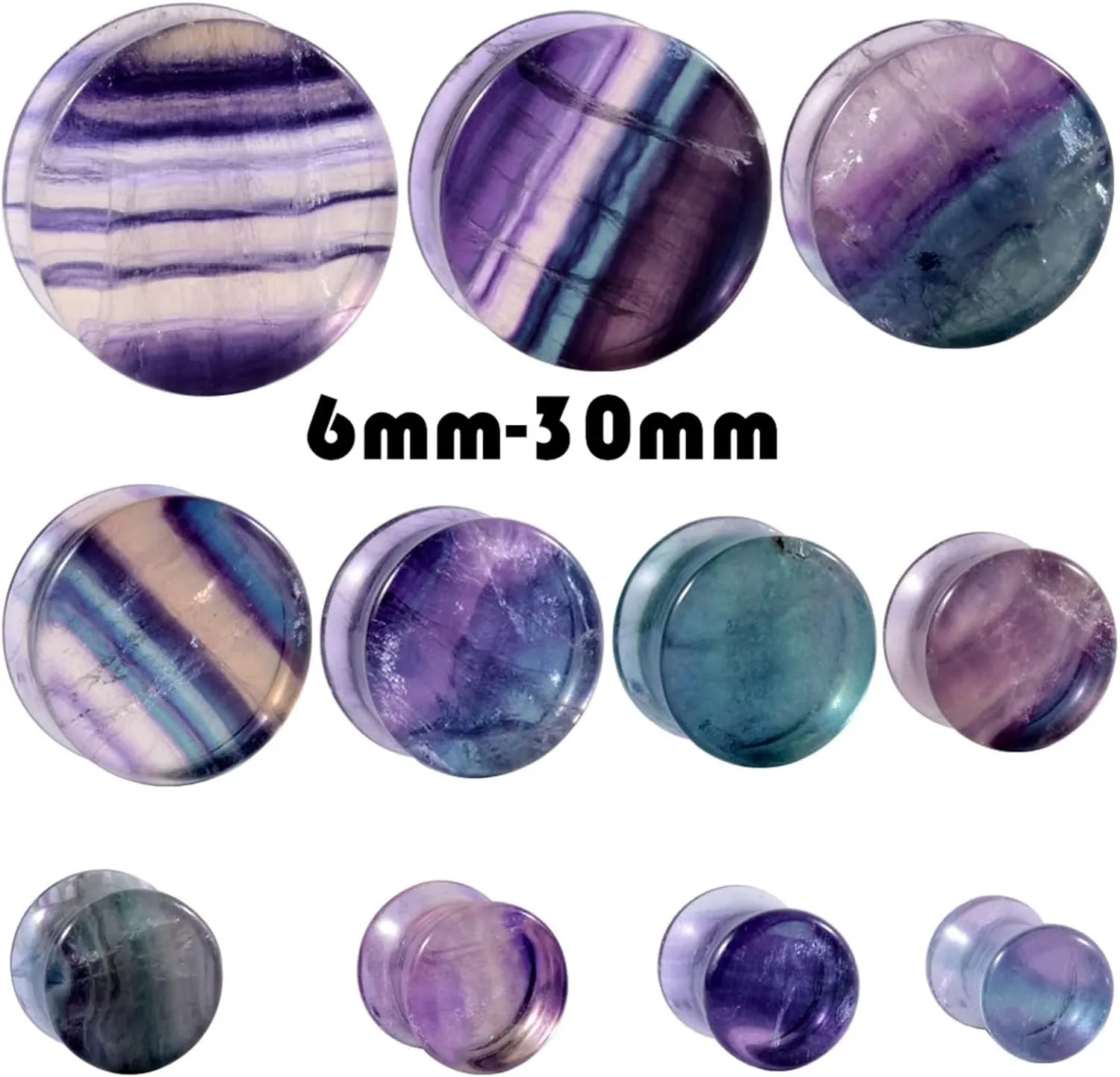 Ear Tunnels Stone Ear Gauges Men and Women Purple Solid Round Shape Expander, 1 Pair, 10MM/12MM/14MM/16MM/19MM/22MM/25MM/28MM/30MM/6MM/8MM