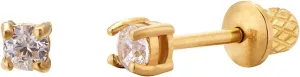 Earrings for Girls, 18k Yellow Gold Plated CZ Hypoallergenic Stud Earrings - Screw On Safety Backs, Stainless Steel Posts for Kids, Toddlers, Teens