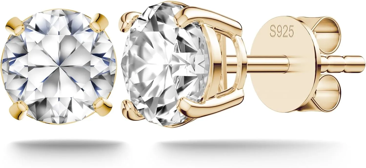 Earrings for Women, Moissanite Diamond Yellow Gold Earrings for Mom, S925 Sterling Silver Earrings, Hypoallergenic Stud Earrings for Women