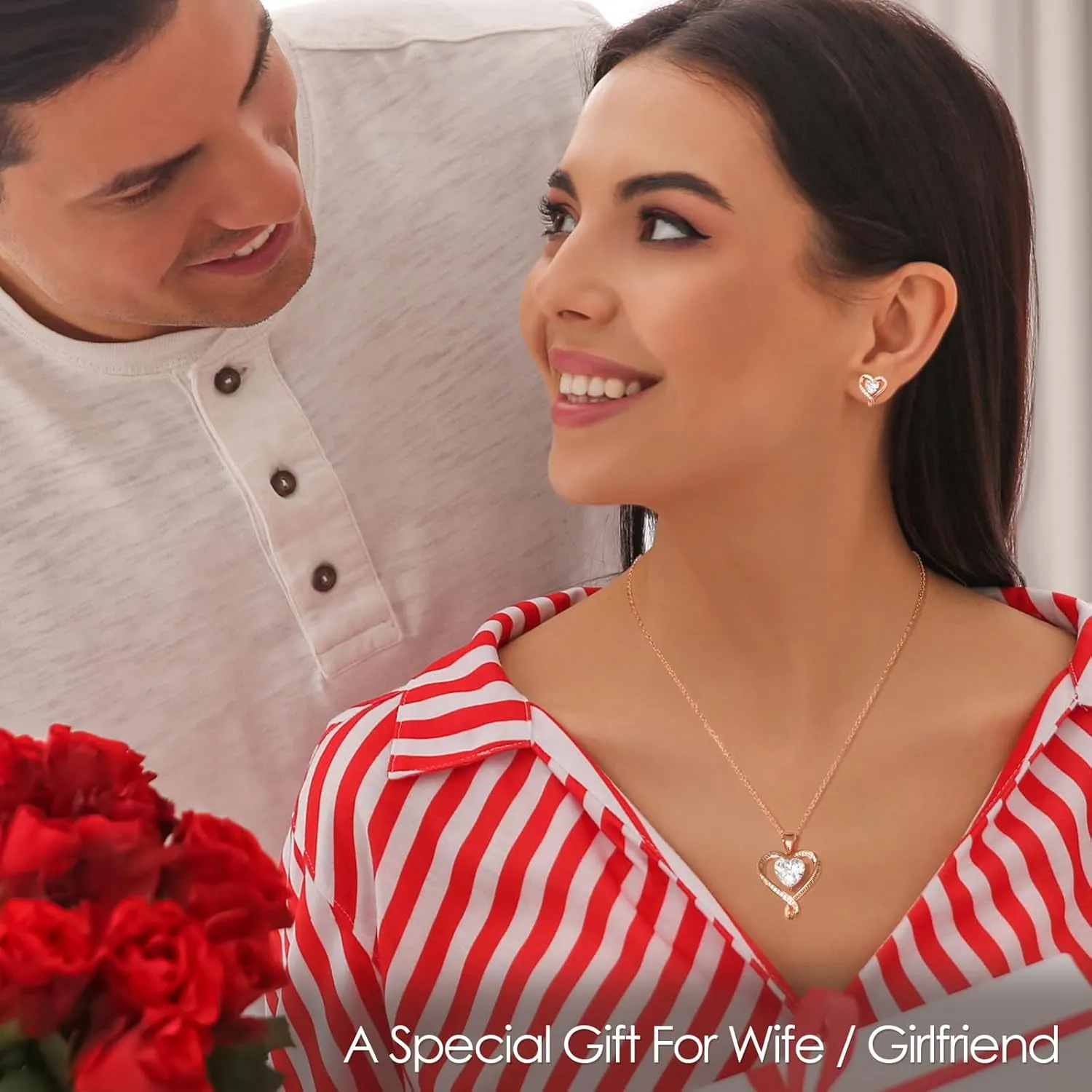 Earrings for Women, S925 Sterling Silver Rose Gold Birthstone Heart Studs Earring for Girlfriend Wife, Anniversary Birthday Christmas Valentines Mothers Day Gifts Jewelry for Women Wife Her Mom