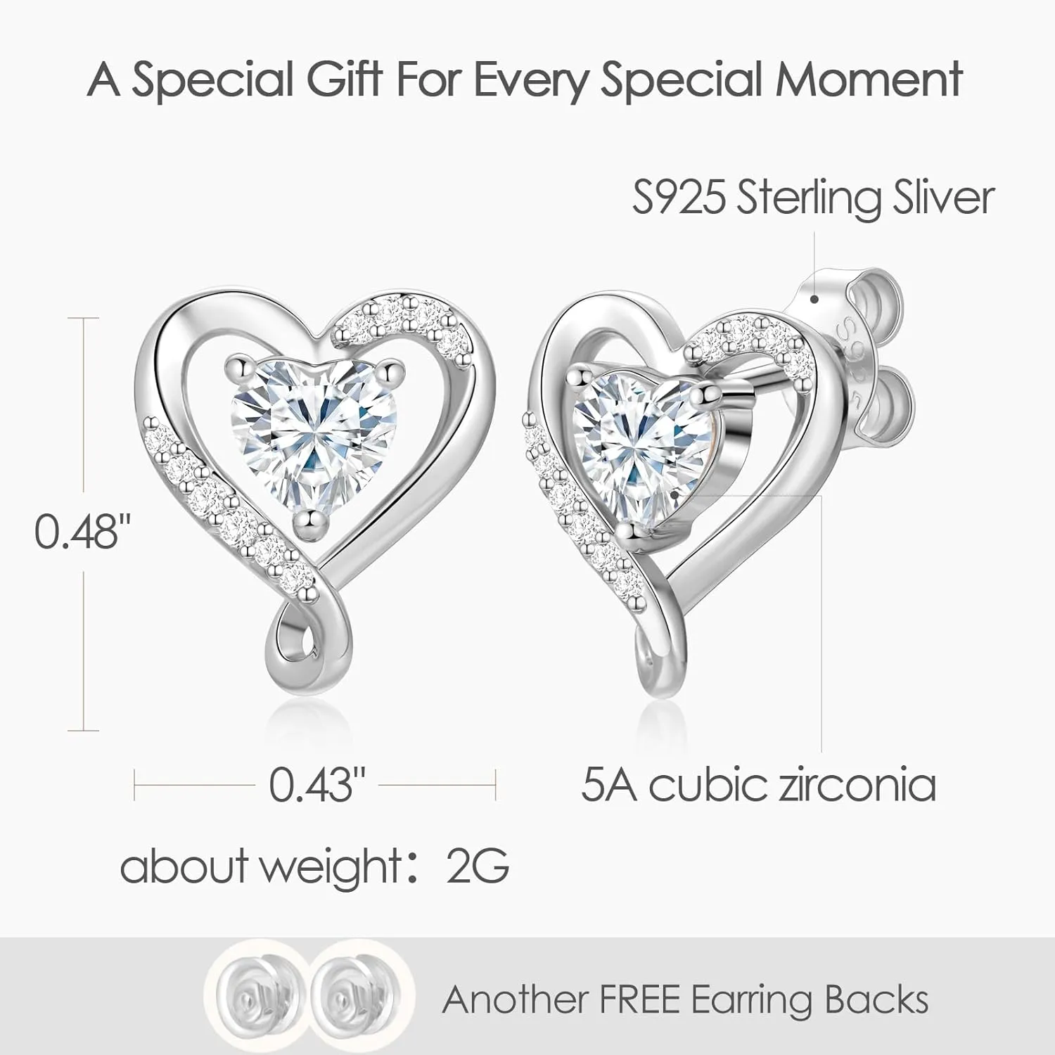 Earrings for Women, S925 Sterling Silver Rose Gold Birthstone Heart Studs Earring for Girlfriend Wife, Anniversary Birthday Christmas Valentines Mothers Day Gifts Jewelry for Women Wife Her Mom