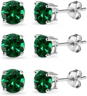 Earrings for Women Sterling Silver Trendy Round-Cut Synthetic Green Quartz Solitaire Studs for Men Bridesmaids Prom Gift