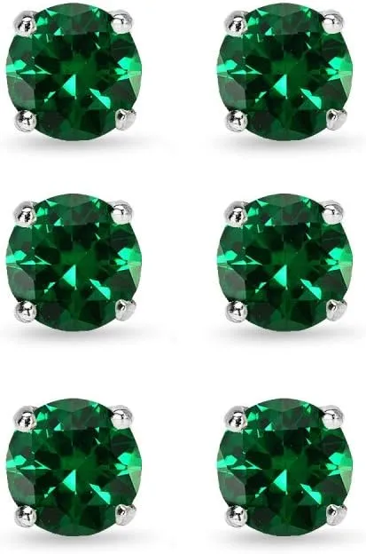 Earrings for Women Sterling Silver Trendy Round-Cut Synthetic Green Quartz Solitaire Studs for Men Bridesmaids Prom Gift