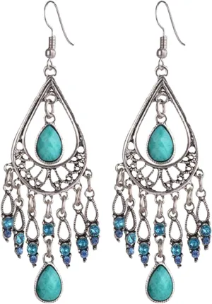 Earrings for Women, Women Hook Earrings Vintage Ethnic Style Exaggerated Hollow Out Waterdrop Shape Bohemian Ear Decoration Jewelry Vacation