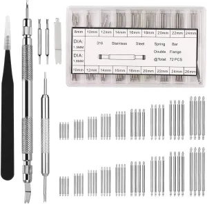 EFIXTK Watch Band Pins Kit -Watch Spring Bar-Bands Strap Removal Repair Tool with 3 Extra Tips Pins & 72PCS Heavy Duty 316 Stainless Steel Watch Pin