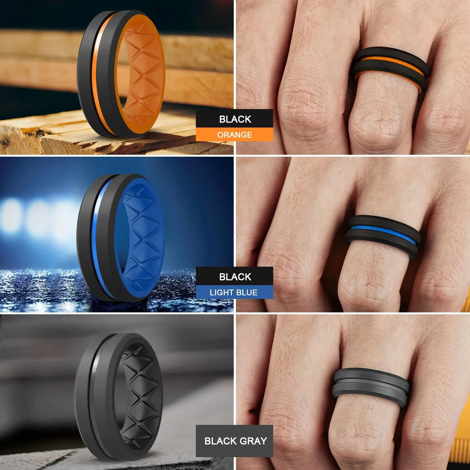 Egnaro Silicone Ring Men 1/4/6 Multipack Breathable Mens Silicone Rubber Bands Wedding Rings for Men Engagement Bands - 8mm Width 2mm Thickness