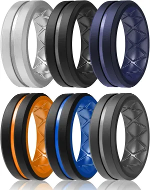 Egnaro Silicone Ring Men 1/4/6 Multipack Breathable Mens Silicone Rubber Bands Wedding Rings for Men Engagement Bands - 8mm Width 2mm Thickness