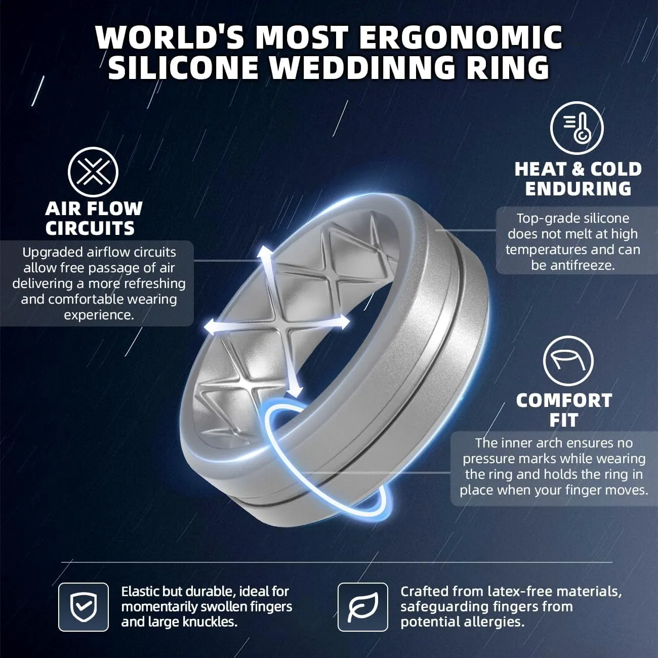 Egnaro Silicone Ring Men 1/4/6 Multipack Breathable Mens Silicone Rubber Bands Wedding Rings for Men Engagement Bands - 8mm Width 2mm Thickness