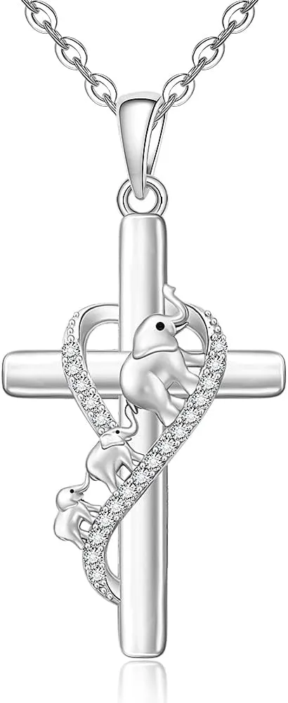 Elephant Necklace for Women Cross Infinity Mama Elephant Necklaces Mom Sterling Silver Christmas Gifts Mothers Day Jewelry