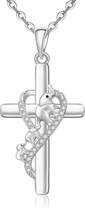 Elephant Necklace for Women Cross Infinity Mama Elephant Necklaces Mom Sterling Silver Christmas Gifts Mothers Day Jewelry