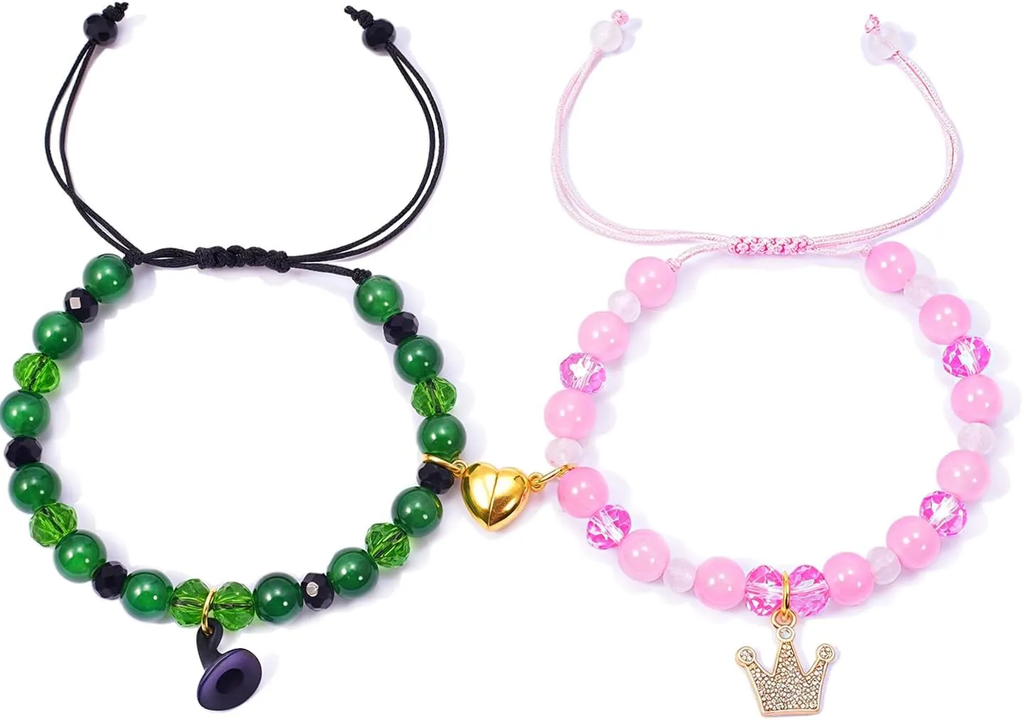 Elphaba Galinda Friendship Matching Bracelets - Rhinestone Gold Crown Witch Merch Bff Bracelet - Jewelry Gifts for Couples Best friends Fans Party Dress Accessories (Adjustable Bracelets)