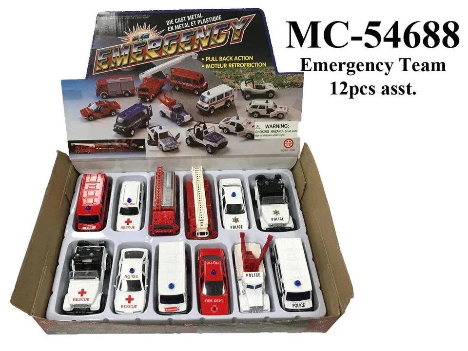 Emergency Die Cast Pull Back Vehicles
