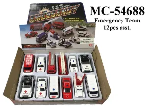 Emergency Die Cast Pull Back Vehicles